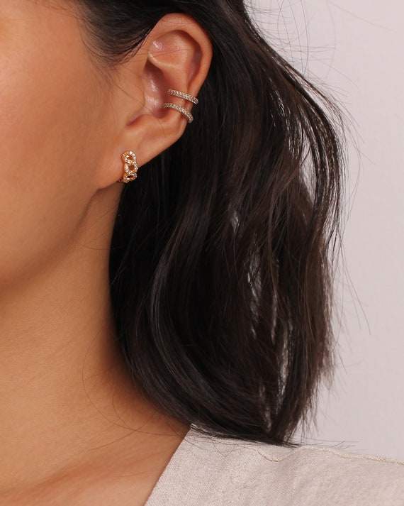 Pave Ear Cuff Gold CZ Ear Cuff Pave Ear Cuff Fake Piercing | Etsy