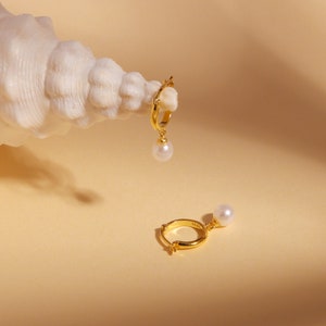 Pearl Drop Hoop Earrings Gold Pearl Earrings Pearl Earrings Pearl ...
