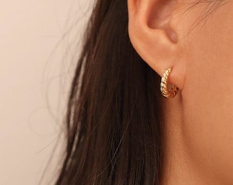 Croissant Earrings Croissant Hoops Twisted Hoop Earrings Huggie Hoops Huggie Earrings Small Hoop Earrings Gold Hoop Earrings Birthday Gift