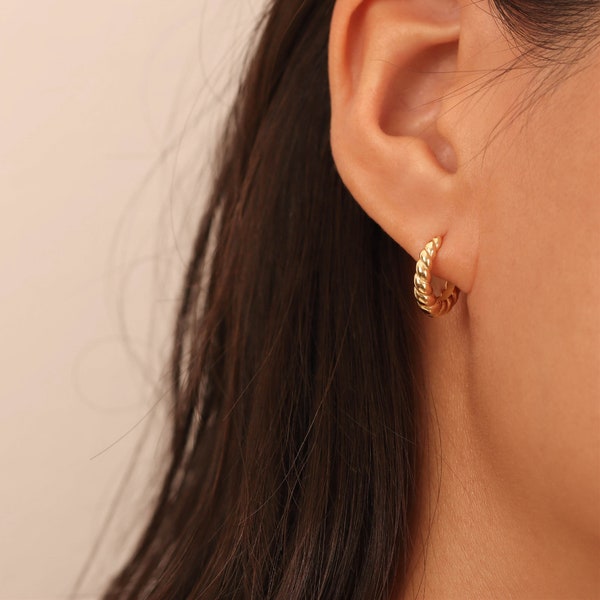 Croissant Earrings Croissant Hoops Twisted Hoop Earrings Huggie Hoops Huggie Earrings Small Hoop Earrings Gold Hoop Earrings Birthday Gift