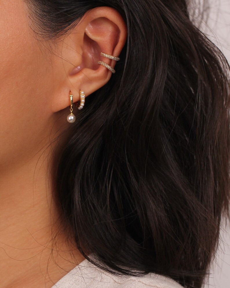 Pearl Hoop Earrings Pearl Huggie Hoops Dainty Pearl Hoops Etsy
