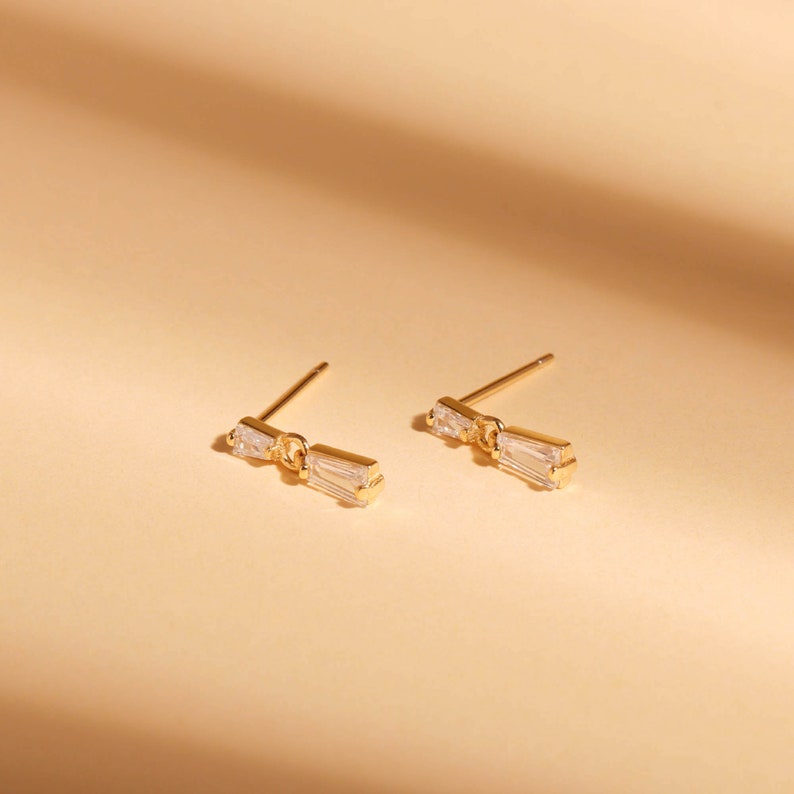 Baguette Earrings Dangle Earrings Diamond Earrings Stud Earrings Gold Earrings Silver Earrings Bridal Earrings Wedding Earrings Gift for Mom image 10