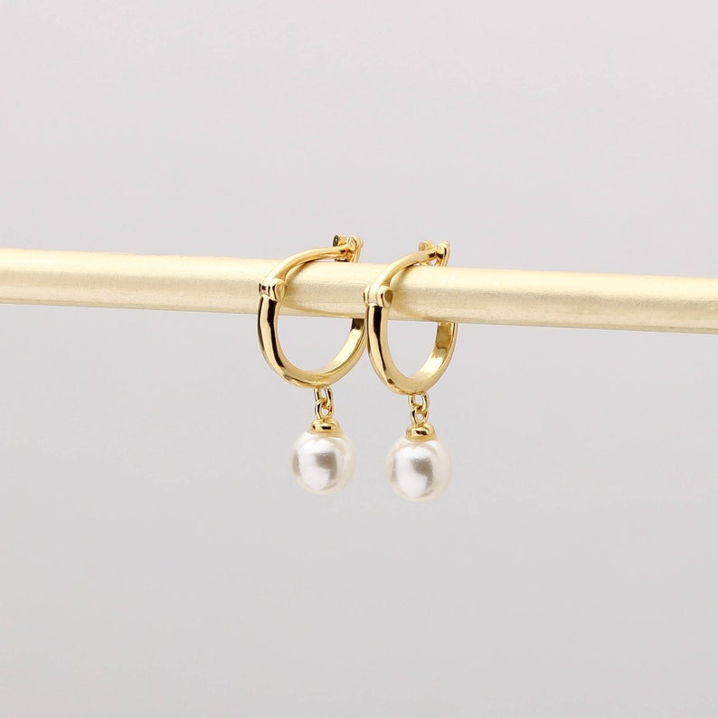 Pearl Hoop Earrings Pearl Huggie Hoops Dainty Pearl Hoops Etsy