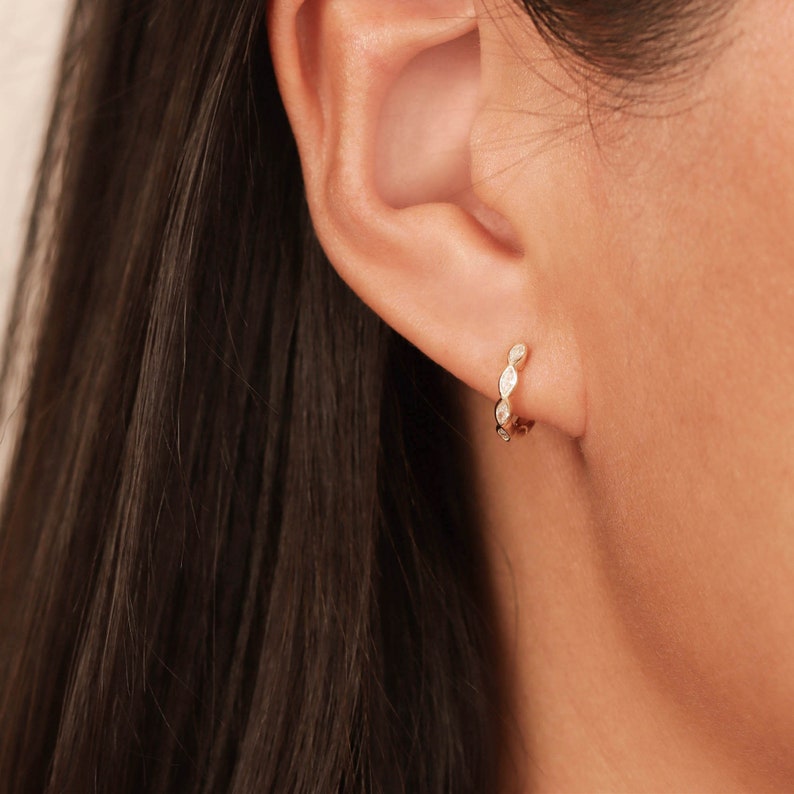 Marquise Earrings Cartilage Earrings Diamond Earrings Second Piercing Huggie Earrings Minimalist Earrings Sister Gift Bridesmaid Gift Mother image 5