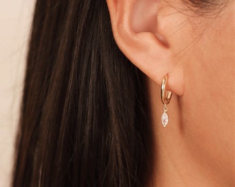 Hoop Earrings Dangling Earrings Crystal Earrings Huggie Earrings Gold Earrings Minimalist Jewelry Anniversary Gift Women Gift Bridal Gift