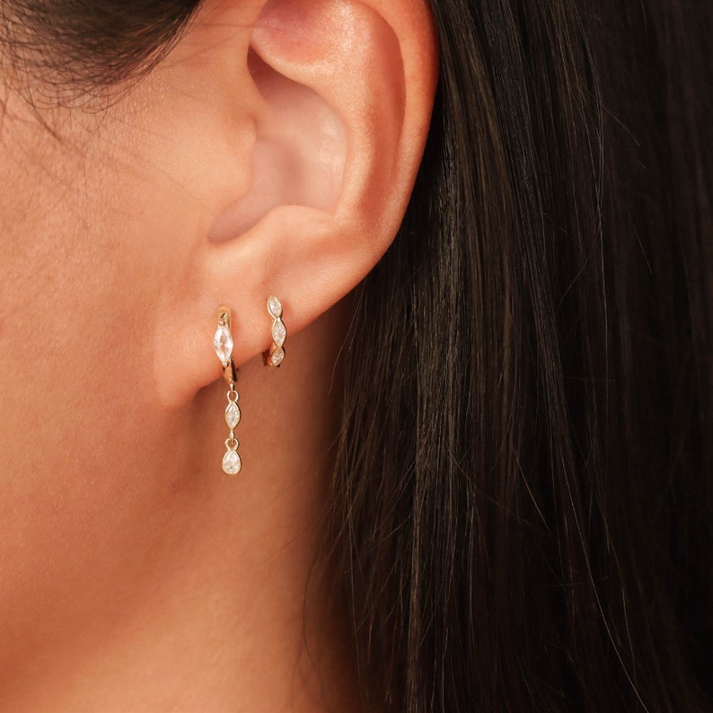 Marquise Earrings Cartilage Earrings Diamond Earrings Second Piercing Huggie Earrings Minimalist Earrings Sister Gift Bridesmaid Gift Mother image 7