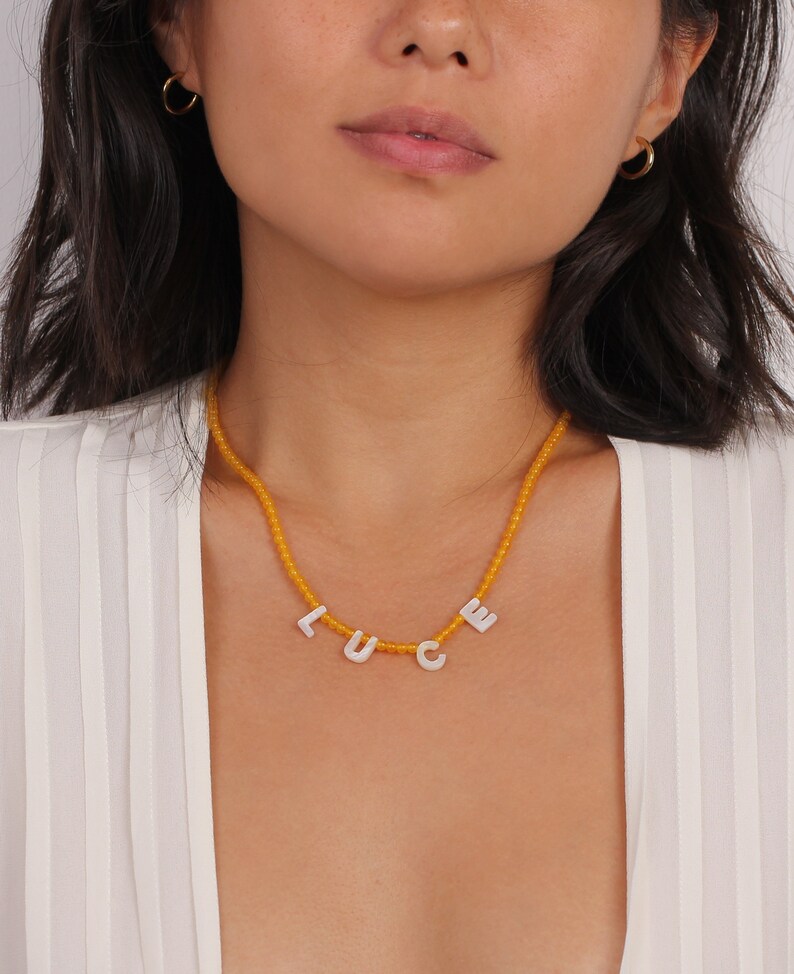 Pearl Name Necklace Beaded Name Choker Name Choker Necklace Etsy