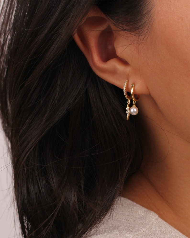 Pearl Hoop Earrings Pearl Huggie Hoops Dainty Pearl Hoops Etsy