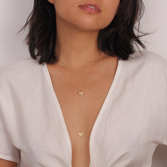 Download Butterfly Y Necklace Butterfly Necklace Gold Butterfly Long Etsy