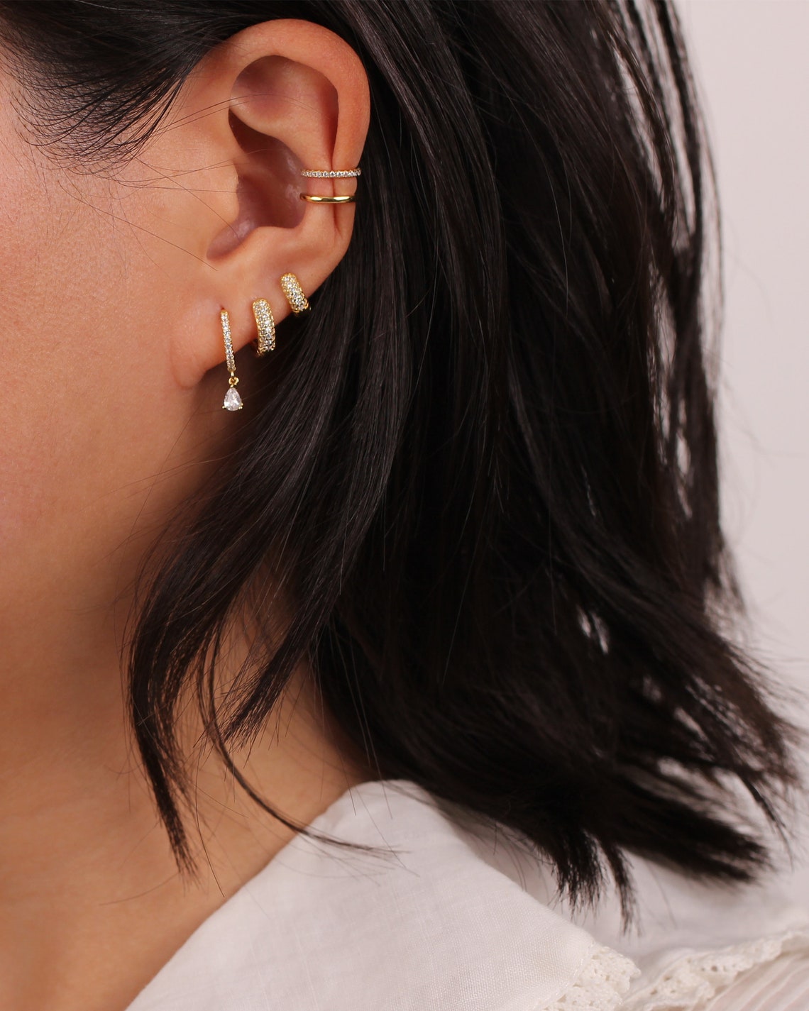 Bold CZ Hoops Chunky Mini Huggies Gold Huggie Earrings Pave | Etsy