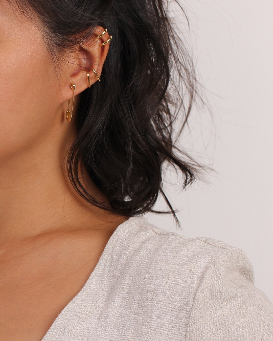 Safety Pin Earrings Stacking Earrings Safety Pin Hoops Gold Etsy