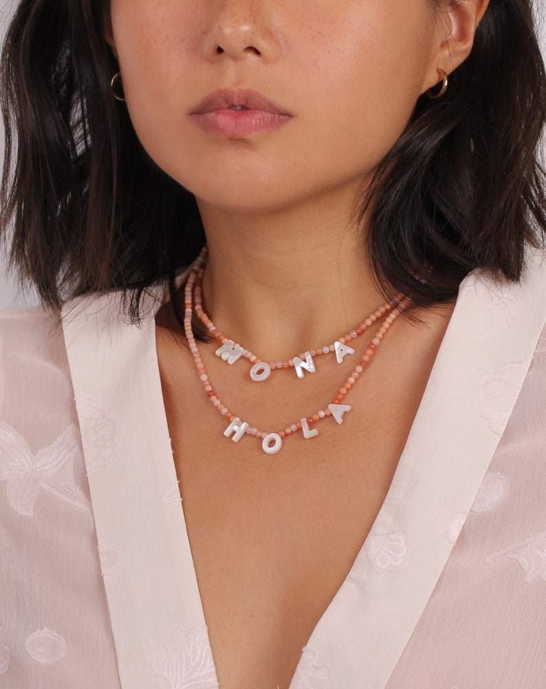 Pearl Name Necklace Beaded Name Choker Name Choker Necklace Etsy