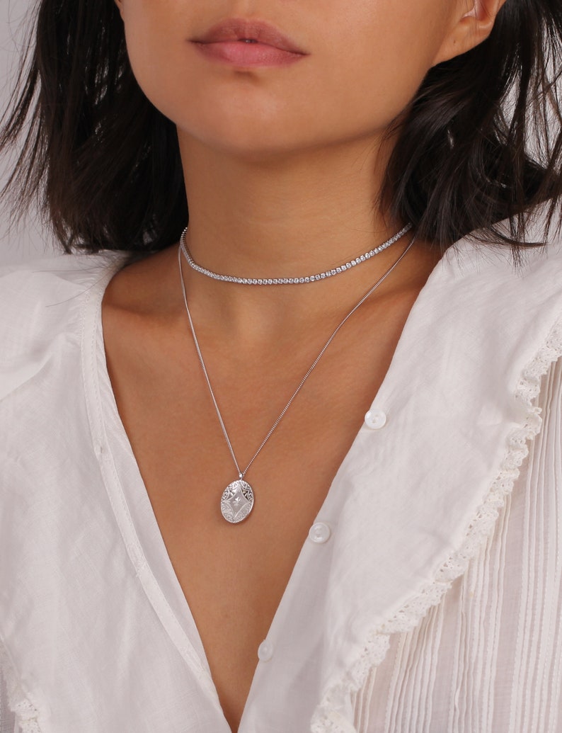 Coin Charm Necklace Medallion Necklace Silver Coin Necklace Vintage Coin Silver Disc Necklace Oval Coin Necklace Coin Necklace Silver