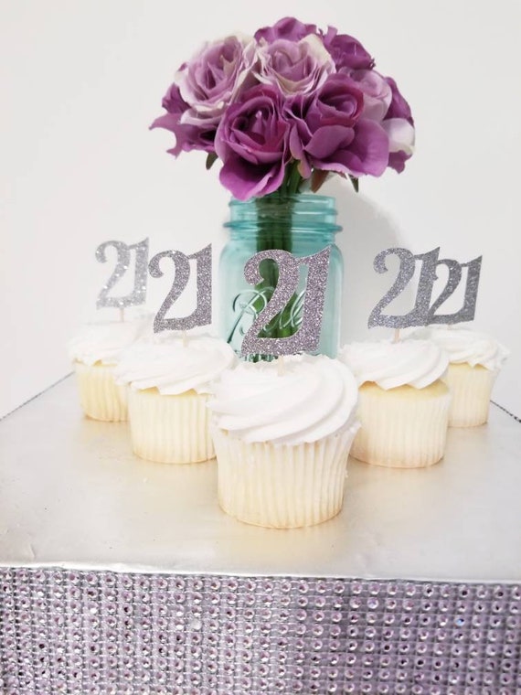 21st Birthday Party Decoration Black Glitter 21 Cupcake Etsy