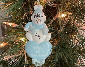 Snow Baby 1st Christmas Ornament Hand Personalized,Baby Boy Blue Ornament,Baby Boy Ornament,Baby's First Christmas Ornament