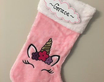 Handmade Faux Fur Pink Unicorn Stocking-Monogram Available