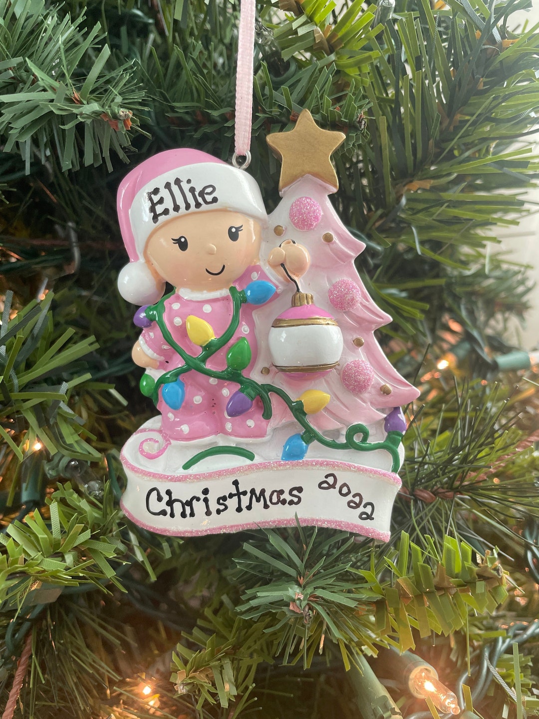 Girl Decorating Christmas Tree Ornament Hand Personalized,toddler