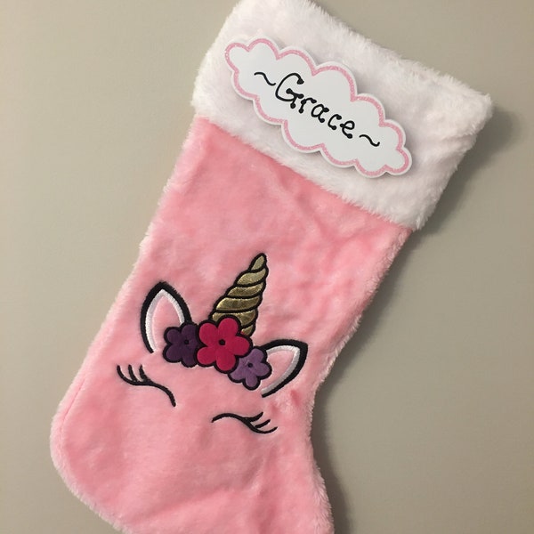 Unicorn Christmas Stocking Hand Personalized,Girl Christmas Stocking,Pink Unicorn Christmas Stocking,Personalized Stocking for Girl