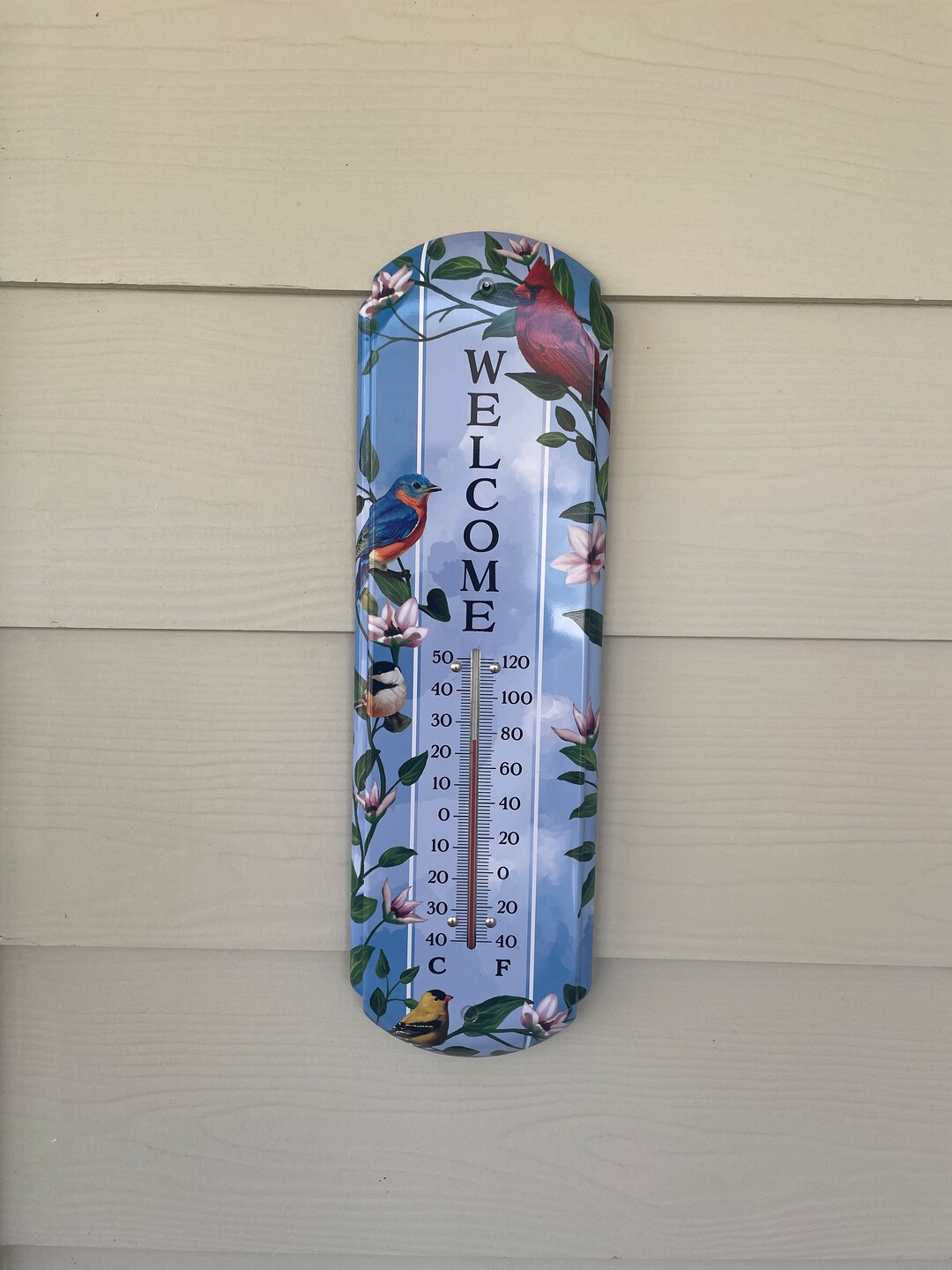 Red Cardinal Outdoor Tin Weather Thermometer,porch Decor