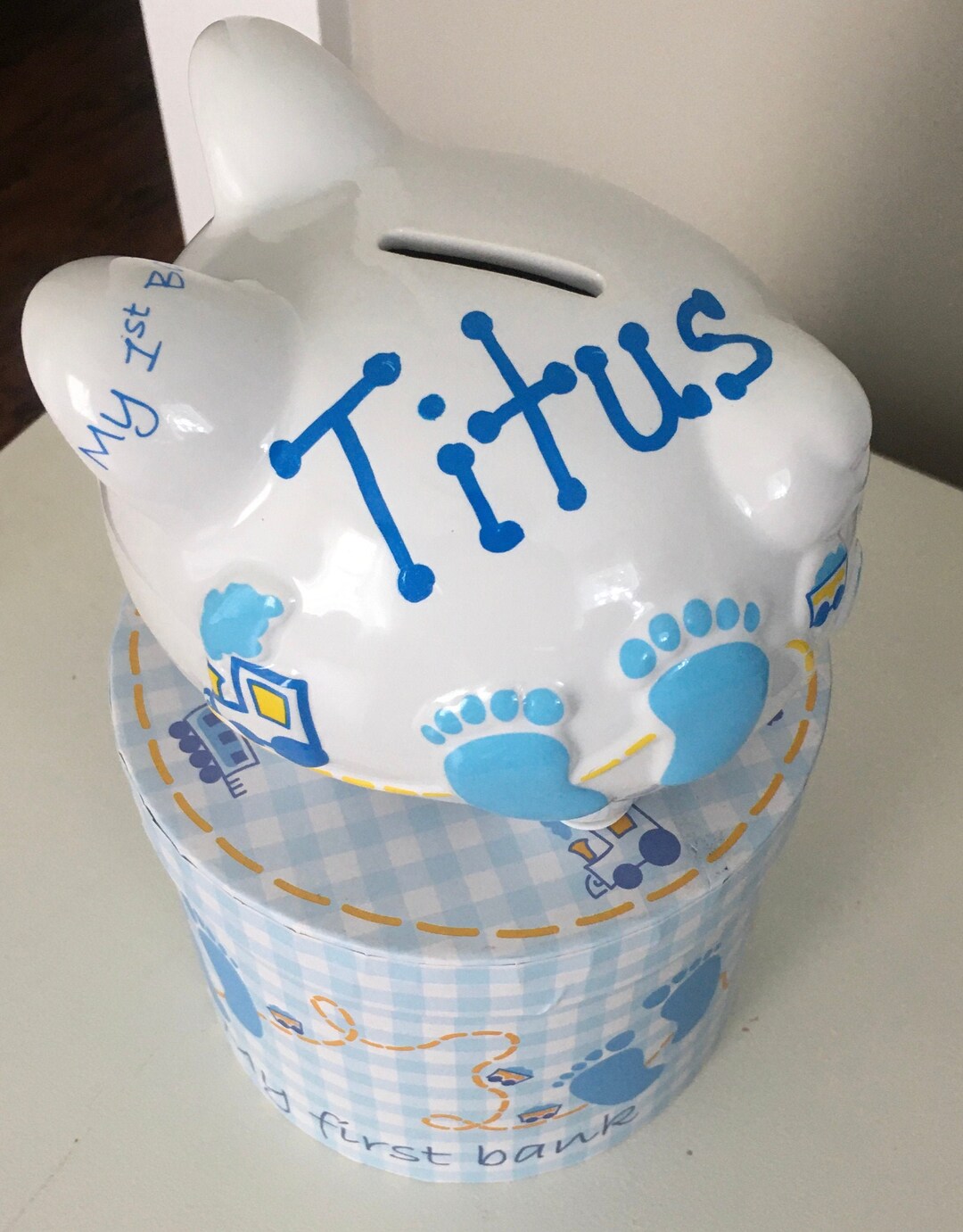 Personalized Baby Boy First Piggy Bank,baby Boys 1st Bank,boy's Personalized Piggy Bank