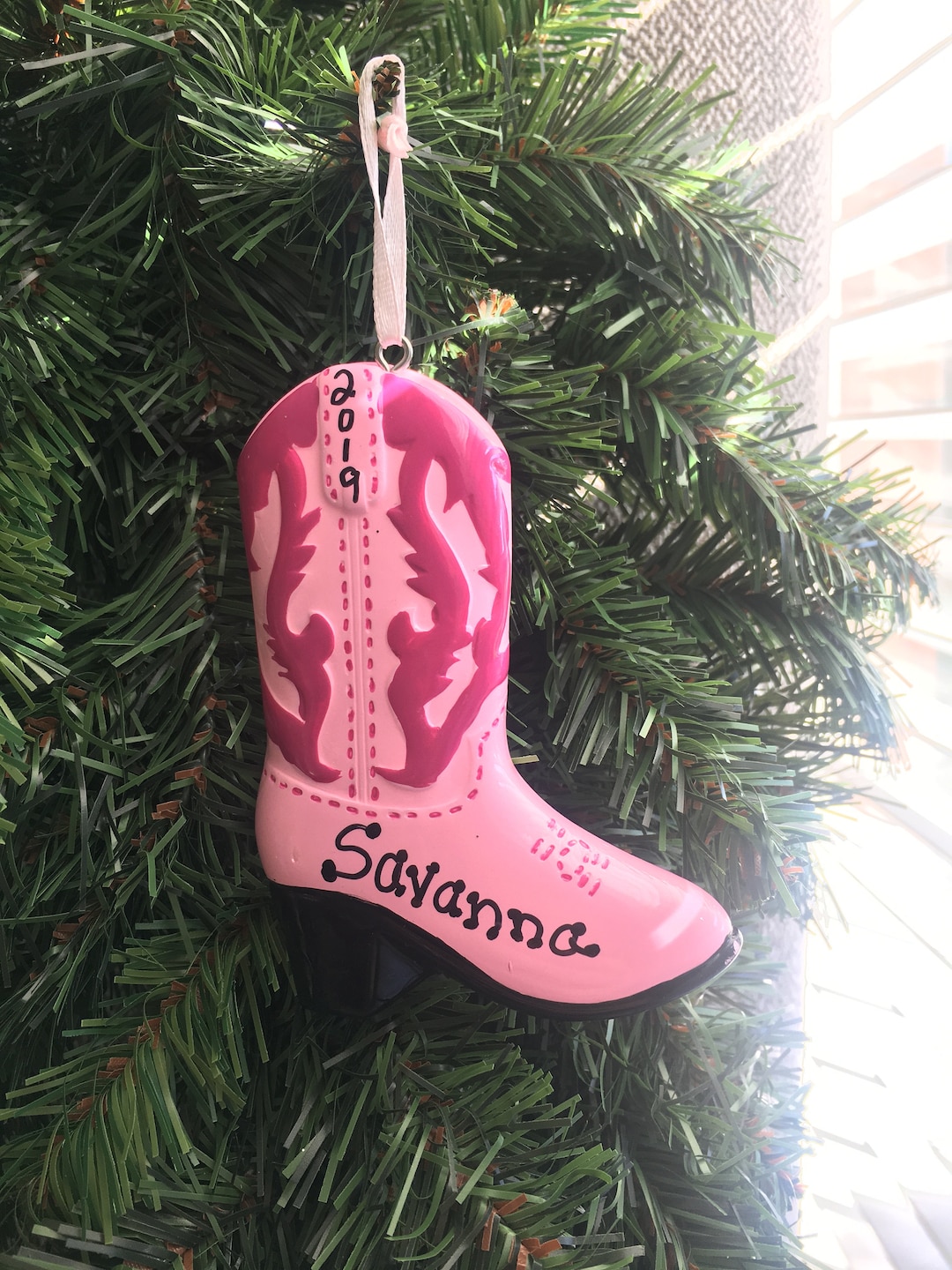 Cowgirl Boot Personalized Christmas Ornament,pink Cowgirl Boot Ornament