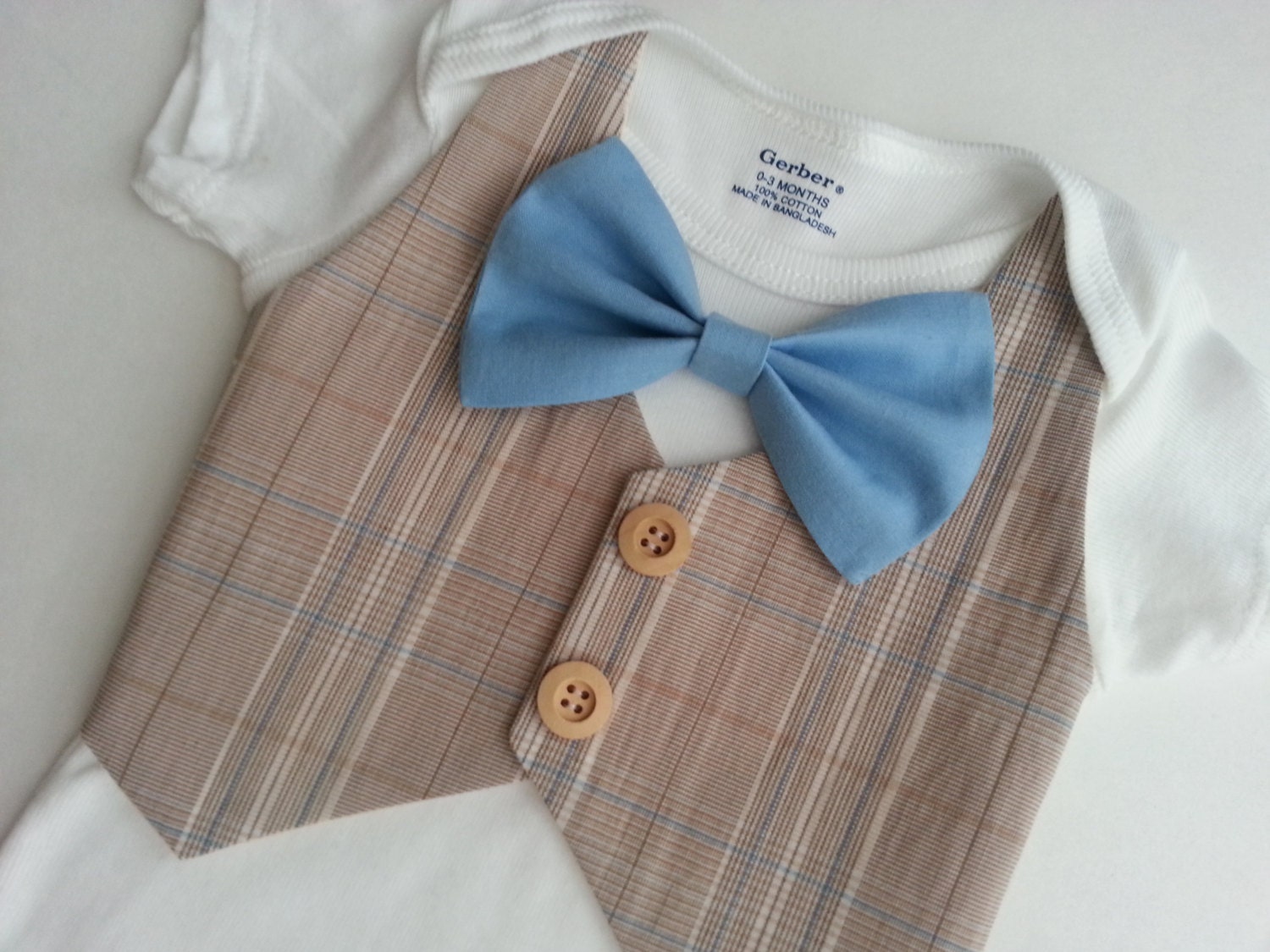 Baby Boy Bodysuit With A Vest Attached And A Matching Blue Bow Etsy