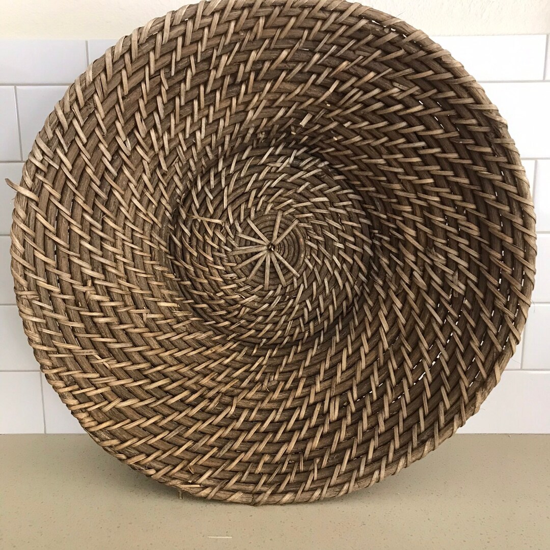 Vintage Rattan Basket Bowl Etsy