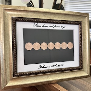 Copper Coin 7 Year Anniversary Gift - Framed straight line configuration
