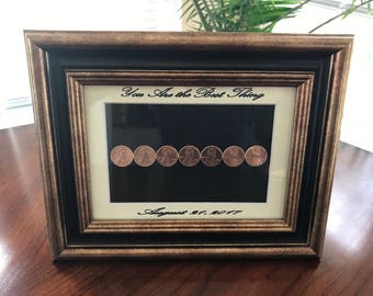 Copper Coin 7 Year Anniversary Gift - Framed straight line configuration