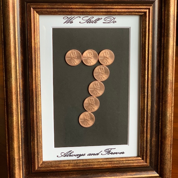 Copper Coin 7 Year Anniversary Gift - Framed 7 Configuration
