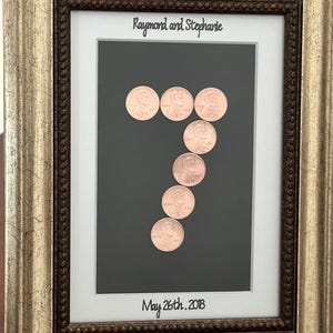 Copper Coin 7 Year Anniversary Gift - Framed 7 Configuration