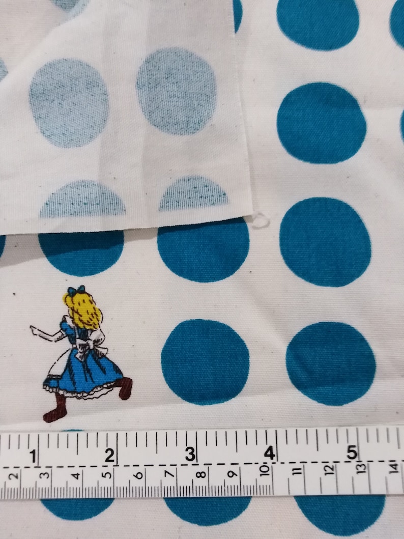 Alicewhite rabbit and teal polka dots on white Alice in Wonderland Japanese cotton oxford fabric half yard for handicraft projects