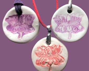 Handmade Ceramic Lotus Flower Necklace: Spiritual Symbol Jewelry