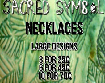 Sacred symbol necklaces on adjustable cotton cord ; large designs specially priced  sets