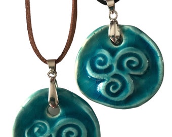 Celtic Triple Goddess Ceramic Necklace: Adjustable Sacred Symbol
