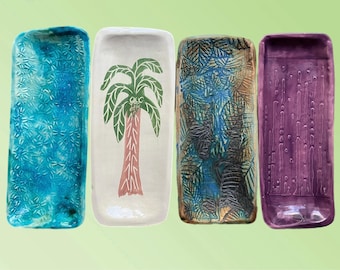 Food safe rectangular, multipurpose trays in rustic stoneware or shiny earthenware