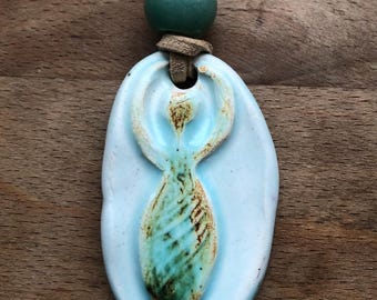 Goddess Ceramic Necklace: Sacred Symbol Pendant, Adjustable Cord