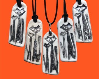 Handmade Ceramic Cat Necklace: Faux Suede Cord, Cat Lover Gift