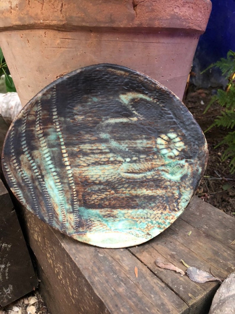 Textured earth toned rustic food safe plate stoneware