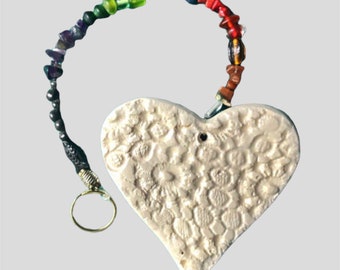 Ceramic hearts, beaded wall hanging, decorative, free shipping