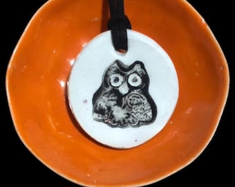 Handmade Ceramic Owl Necklace: Sacred Symbol Jewelry