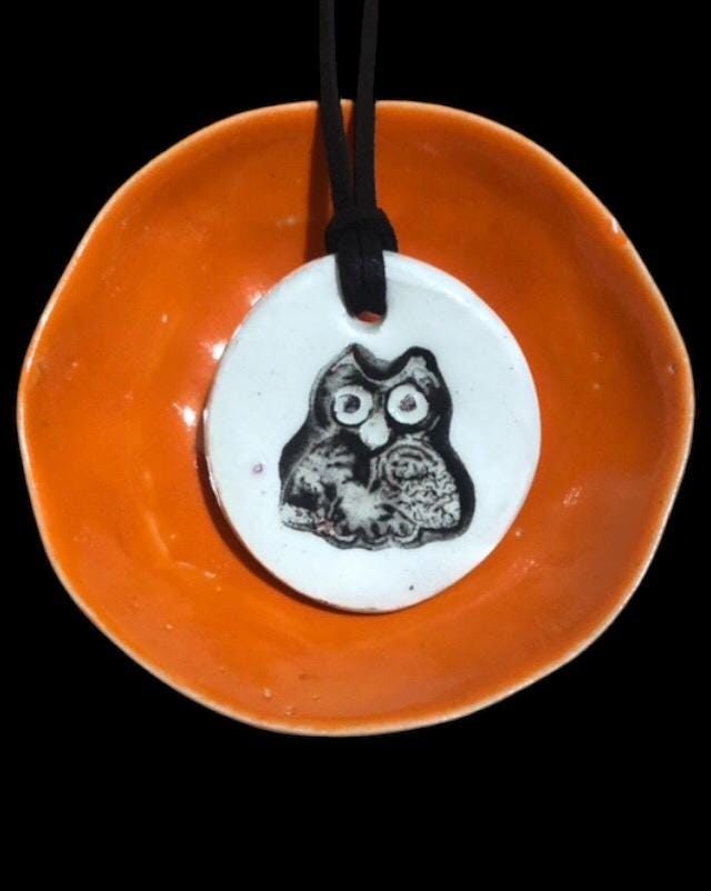 Handmade Ceramic Owl Necklace: Sacred Symbol Jewelry