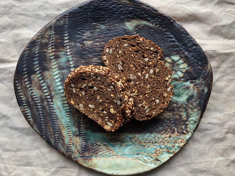 Textured earth toned rustic food safe plate stoneware