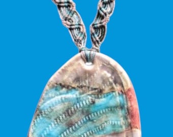 Macramé Stoneware Statement Necklace: Turquoise Earth Tones
