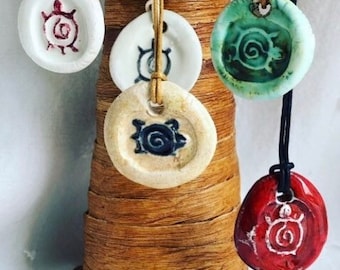 Turtle Sacred Symbol Small ajustable ceramic necklaces available in many colors, free shipping*