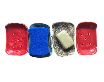 Rectangular stoneware , textured soap dishes with feet