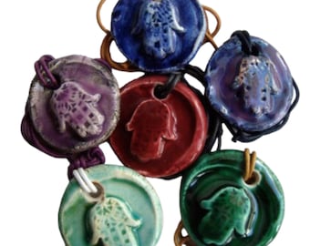 Ceramic Hamsa Necklace: Adjustable Cotton Cord, Sacred Symbol