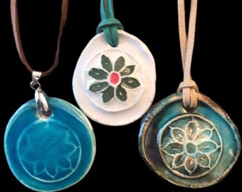 Ceramic Daisy Necklace: Adjustable Faux Suede Cord, Limited Edition
