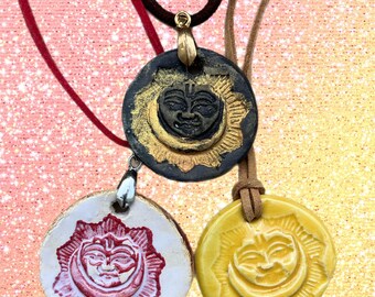 Sun & Moon Ceramic Pendant Necklace: Essential Oil Diffuser Jewelry