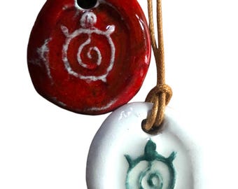 Ceramic Turtle Necklace: Adjustable Cotton Cord, Sacred Symbol
